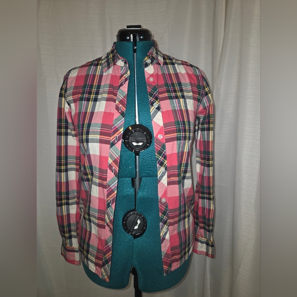 Buffalo David Bitton Women's Medium Pink/Black/White Plaid Button Up Shirt
